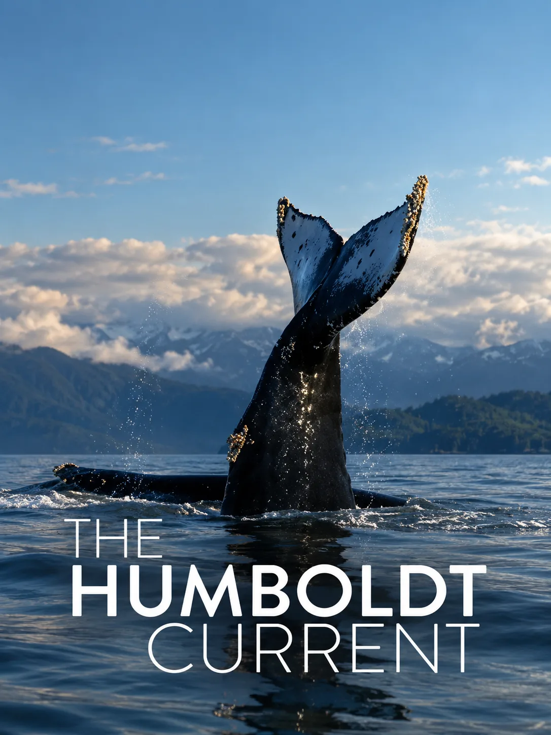 Portada de The Humboldt Current: la cola de una ballena emergiendo del mar frente a una costa de montañas